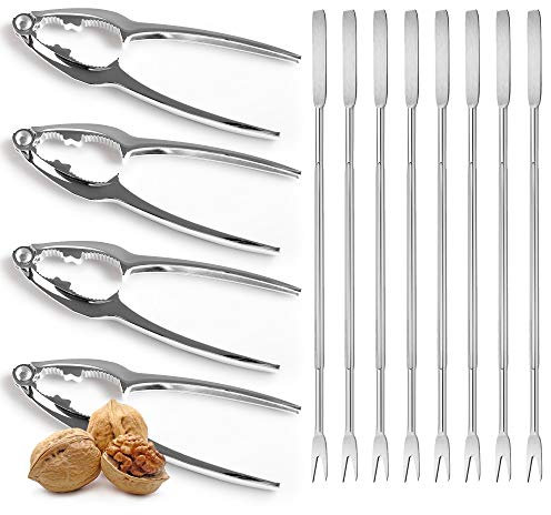 volila Schiaccianoci - 4 (15 cm) e 8 Forchettine (17 cm) Schiaccianoci a Molla - Utensile per Tutti i Tipi di Noci, Cracker di Aragosta, Cracker di Granchio