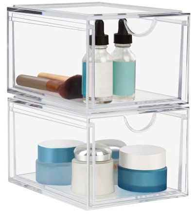 Dezzer Cassetti Organizzatore Cosmetici,2 Pezzi Acrilico Impilabile Cassetti Organizzatore,Trasparente Organizzatore Bagno,Organizzatore Trucco Per Vanity,Cucina, Bagno,Camera Da Letto