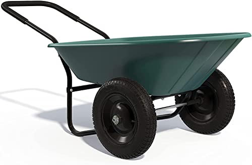GYMAX Carretilla para Jardín Carga de 100 kg, Carro de Descarga con Asa y 2 Neumáticos de Aire, Apto para Patio, Almacén, Césped (Verde)