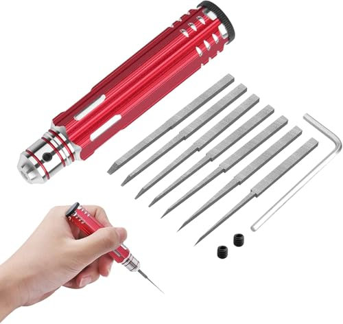 Craznick 7 in 1 Prime Model Scriber Chisel Gundam Resin Scribe Line Tool Kit with 0.1/0.2/0.4/0.6/0.8/1.0/2.0mm Cutter Head for Modelling Making Hobby Carving Engraving Cutting Red