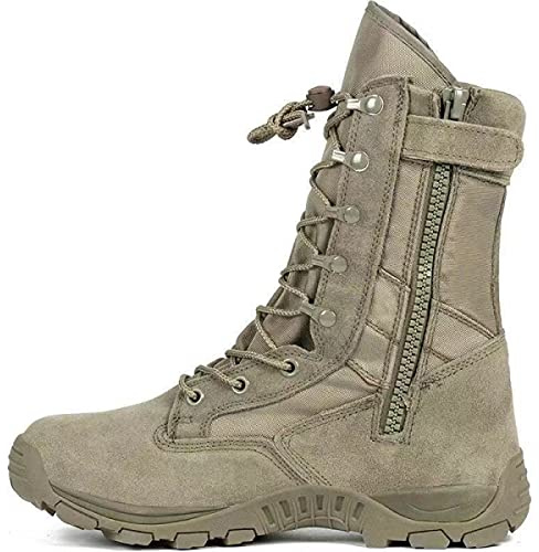 MUTERUN Men‘s 8 inch Tactical Military Combat Swat Desert Boots Hiking Boots Trekking Backpacking Outdoor Work Boots with Zipper ZD03-Green-7.5US