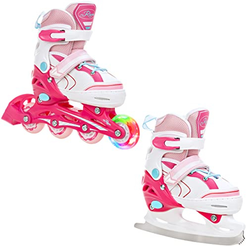 RAVEN 2in1 Pattini da ghiaccio Pattini in linea per bambini ragazze regolabili (Lia Pink, 27-30 (16,5cm-18,5cm))
