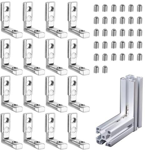 DMJJSD T-Nut Innenwinkel 16Stück 2020 M5 Eckverbinder mit 36 Schrauben Aluprofile Verbinder Nut 6 T Slot 90° L-Form Klammern Inneneckverbinder Profilverbinder Zinklegierung für Aluminiumprofil 20Serie