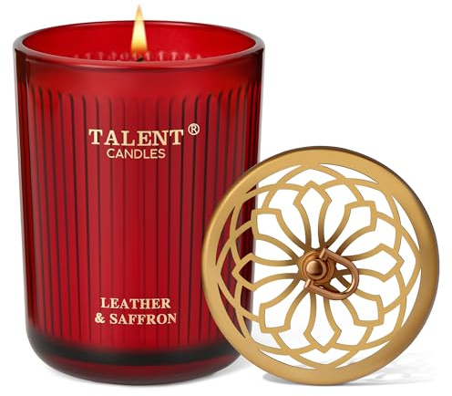 TALENT Duftkerzen, Aromatherapie-Kerze aus natürlichem Sojawachs, 8,4 Unzen im traditionellen Stil, Kerzengeschenke für Frauen und Männer, Heimdekoration, Leder und Safran
