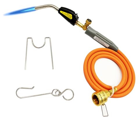 MAPP Propane Torch, High Intensity Gas Torch Head with 1.5m Hose Self Igniter Trigger Start Adjustable Flame Valve Brass Tip CGA600 Interface for Heating Welding Soldering