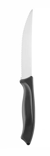 HENDI Coltello da bistecca, lama dentata, coltello da cucina per tagliare filetti, costolette e altre carni dense servite in tavola, coltello da carne, 227x21x(H)15mm, acciaio inox, polipropilene,nero