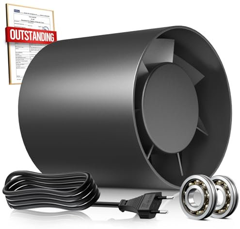 BUMSOU Rohrventilator 100mm, Leise Rohrlüfter mit Doppelkugellagermotor Überhitzungsschutz, 34dB 130m³/h Rauchabzug Ventilator, Inline Abluftventilator, Kanalventilator für Bad WC Gewächshaus Zelt