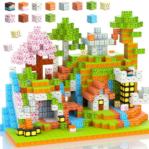 80 Pezzi Costruzioni Magnetiche Blocchi,2.5CM/Pezzi Cubi Magnetici per Bambini,Giochi Bambini 3 4 5 6 7 8 Anni,Creare Giocattoli Stile Capanna Della Foresta,Blocchi Magneti STEM,Regalo Bambini