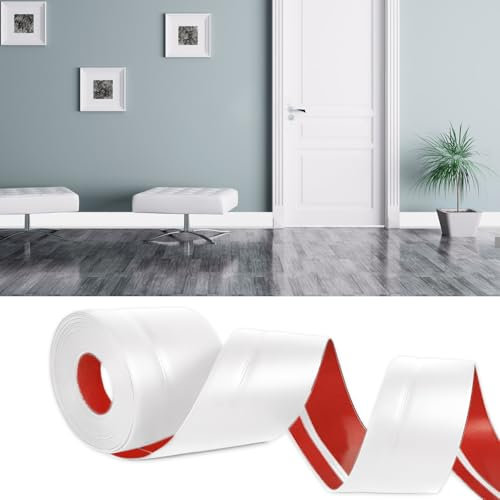 Weichsockelleiste Selbstklebend, 6M x 77mm Dichtband Selbstklebend Wasserdicht,Sockelleiste Selbstklebend,Fussleisten Weiss Selbstklebend,Flexibel Weichsockelleiste für Küche Bad Geeignet (Weiß)
