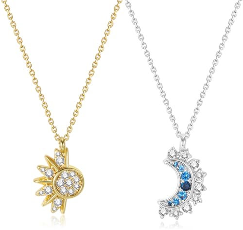 WXNPA Passende Halskette für Paare oder Beste Freunde, Sonne & Mond Paar-Halsketten, BFF Paare Halsketten Schmuck für Sie und Ihn