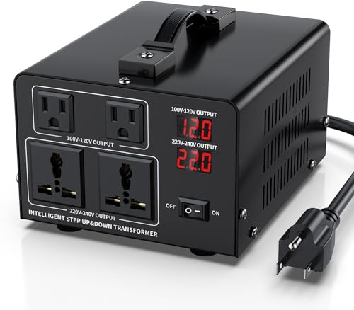 1000W Voltage Converter Transformer Step Up 110V/120V to220V/240V or Step Down 220V to 110V AC Power Converte, Circuit Breaker Protection, 2 US sockets, 2 Universal sockets, LCD Display