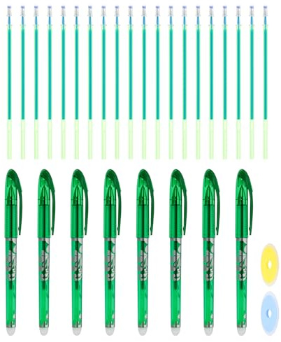 PATIKIL 8Pack Erasable Gel Pens with 20 Refills & 2 Erasers, 0.5mm Heat Erasable Pens for Fabric Green Ink Fabric Markers for Sewing Quilting Planner Writing