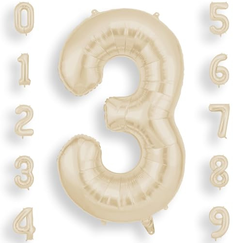 AOOSU Cream White Helium Balloons, 40 Inches Number Balloons 3, Foil Birthday Balloon for Birthday Anniversary Wedding Party Decorations Celebration Supplies for Girls Women Men Boys