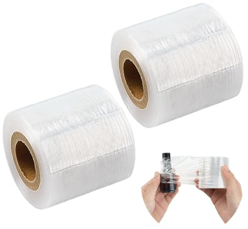 MAYJOYDIY Rotolo da 200 m di mini pellicola elastica per bottiglie e barattoli da 4 cm con guarnizioni in PE trasparente, pellicola elastica resistente per imballaggio, innesto da giardino, nastro per