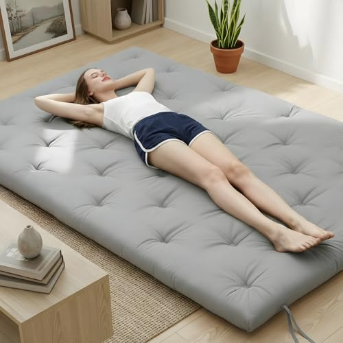 Syrinx Water Resistant Japanese Futon Mattress, Queen Size 80x60, 2.5 Inch Thick Japanese Floor Mattress Tatami Mat, Foldable Floor Bed Sleeping Pad for Dormitory Guest Room Camping