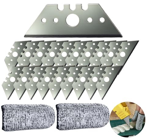 Lame Cutter Trapeze pour Cutter - 20 Lames Trapézoïdales 52 x 19 x 0,6 mm avec Boîte de Rangement et 2 Doigts de Protection, Lames de Rechange Universelles pour Couteaux de Bricolage et Sécurité