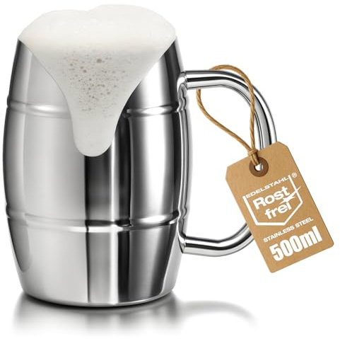 Robin Goods® Edelstahlbecher im Bierkrug Design 500 ml - doppelwandige Campingtasse aus Edelstahl 304 - isolierender Trinkbecher für Kaffee, Tee, Outdoor & Reisen (400ml)