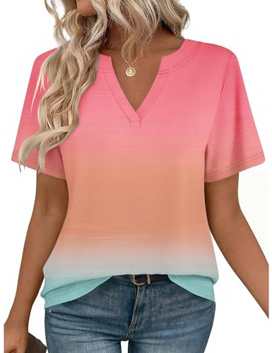Zeagoo Womens Summer Tops Short Sleeve V Neck T Shirts 2026 Cute Casual Blouses Business Work Tunic Tee Pink M