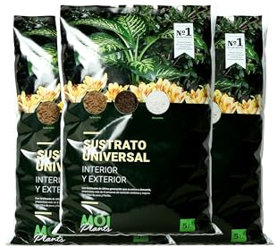 MOIPLANTS | SUSTRATO Universal Pack de 3 x 10L | para Interior y Exterior | Fórmula Exclusiva | con turba Rubia, turba Negra, Fibra de Coco, Perlita y Fertilizante Que actúa a Demanda.