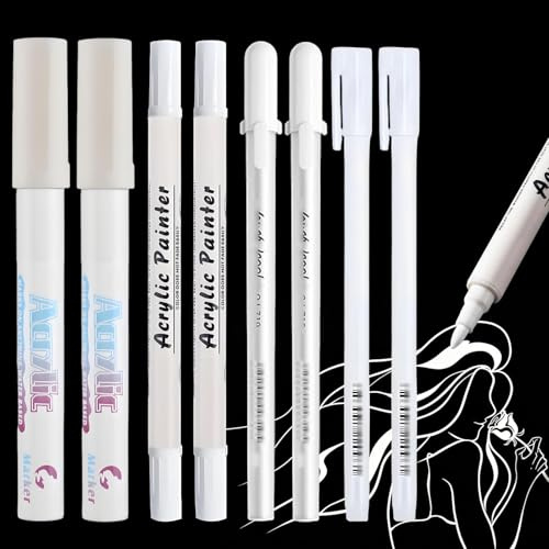 nuneoeuo 8 PCS White Pens for Art, Roll Pens White Ink Pen Highlight 0.6mm 0.8mm 1mm Line, 4 Styles of Roll Pen for Black Paper Smooth Drawing Sketching and Writing
