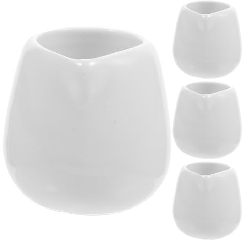 Generico Bricco Latte Professionale in Ceramica Bianco 50ml, Set 4 Pezzi con Beccuccio Antigoccia, Stile Semplice per Cucina e Servizio Salse