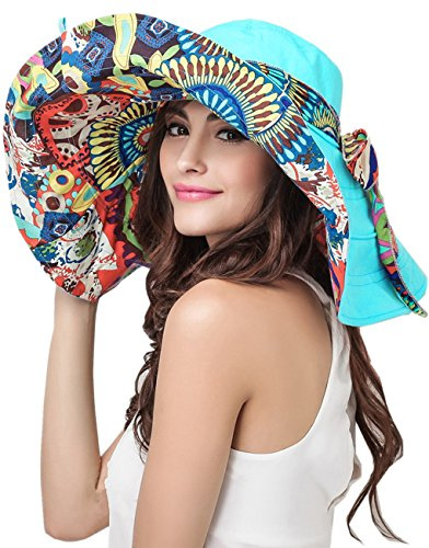 Ladies Foldable Floppy Sun Hats Flowers Lace Reversible Vacation Beach Bucket Hat Summer Wide Brim UPF 50+ UV Protection Fishing Hiking Cap Outdoor Travel Packable Sun Shade Visor Hat for Women Girls