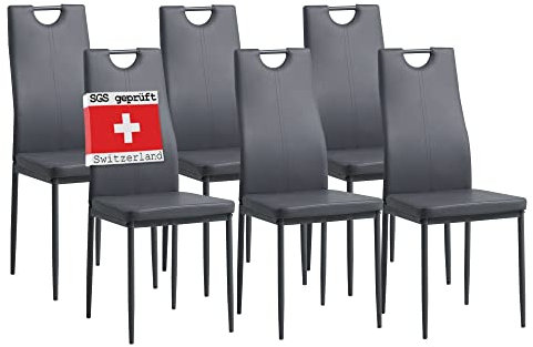 ALBATROS Esszimmerstühle 6er Set Salerno, Grau - Edles Italienisches Design, Kunstleder-Bezug, bequemer Polsterstuhl - Moderner Küchenstuhl, Stuhl Esszimmer oder Esstisch Stuhl