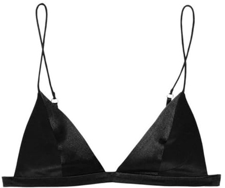 SilRiver Women's Silk Satin Triangle Bralette Soft Cup Wireless Bra Smooth and Comfortable Wire Free Bra Top (Small, Black)