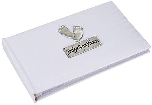 Baby's Scan Photo album with footprint design - soft white (holds forty 6x4 inch photos) NEW