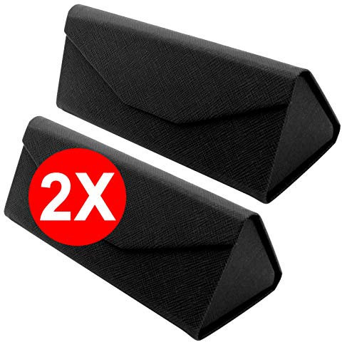 TBOC Étui Pliable Lunettes de Soleil - [Pack: 2 Unités] Boîte [Noire] Rigide [Triangulaire] avec [Fermeture Magnétique] Doublure Intérieur Lunettes Soleil Vue Lecture Femme Homme Voiture Mode