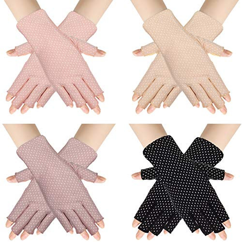 SATINIOR 4 Pairs UV Protection Sun Fingerless Women Glove, Round Dot