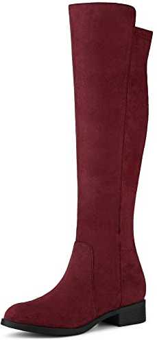 Allegra K Women's Side Zipper Chunky Heels Knee High Boots Burgundy 6 UK/Label Size 8 US