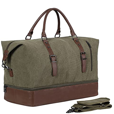 Reisetasche für Übernachtung, Segeltuch, Leder, übergroße Weekender-Tasche, große Handgepäcktasche, Reisetasche für Männer oder Frauen, [C] grün, modisch