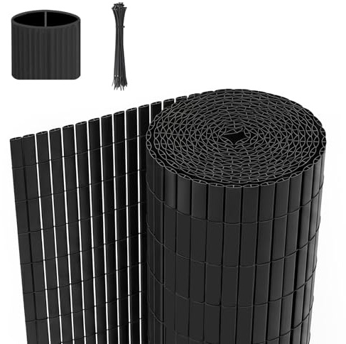 WOLTU Brise-Vue occultant 1000 x 90 cm PVC, canisse Osier palissade Exterieur Résistant aux UV et aux intempéries, pour Jardin terrasse Balcon Gris