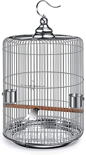 TIANYIA Pet Cage Stainless Steel Bird Cage, Round Birdcage with Metal Hooks Can Be Hung in The Outdoor Bird Villa, Flight Bird Cage Parakeets
