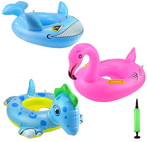 Rtudan 24 3 Pack Pool Inflatable Floats for Kids, Dinosaur Flamingo Whale Swim Floats Tube Rings,Swimming Rings for Kids Swimming Pool Beach Summer Water Float Party Outdoor
