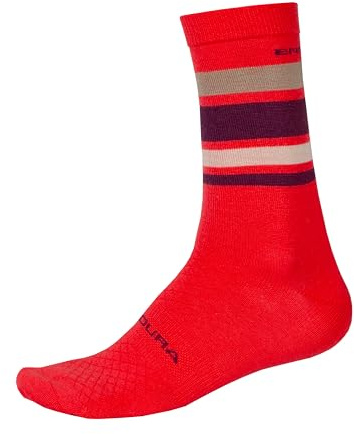 Endura Men's BaaBaa Merino Stripe Socks for Cycling | Warmth and Breathability Socks, Red, L-XL