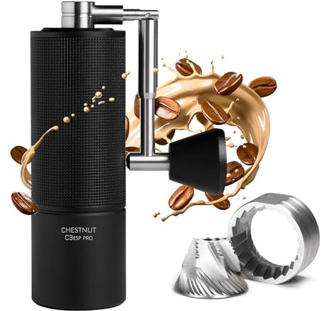 TIMEMORE kaffeemühle manuell Edelstahl Kaffeebohnen Mühle mit klappbarem Kastanie C3ESP PRO interne einstellbare Einstellung, doppelte Lagerpositionierung für Espressomühle Kaffee Schwarz