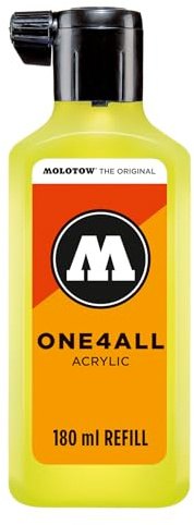 Molotow One4All Refill Acryl 180ml (Tinte zum Nachfüllen von Acrylmarkern, hochdeckend und permanent, schnell trocknend, für fast alle Untergründe) 263 neongrün hell fluo
