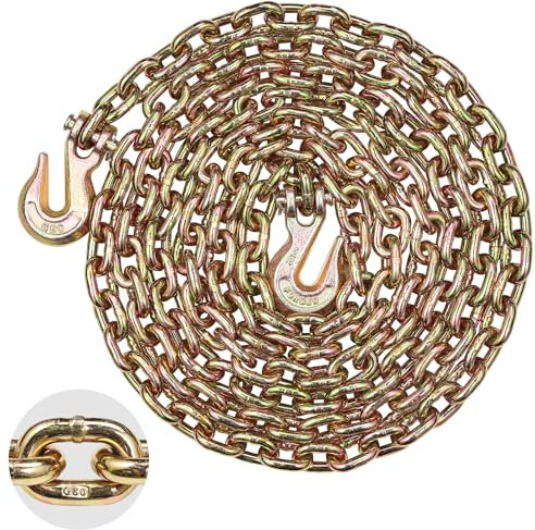 VEVOR G80 Transport Binder Chain, 5/16 x 14.2' Tow Chain with Clevis Grab Hooks, 4900 lbs Safe Working Load, Heavy Duty Trailer Logging Chain for Transporting Towing Truck Tie Down Binding Equipment
