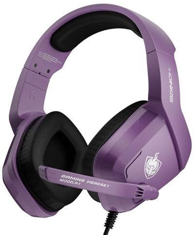 YOTMS H1 Cascos Gaming, Auriculares Gaming, PS5 Cascos con Cable para PS4 PC con 3D Surround Sound Cascos con Micrófono, Cancelación de Ruido para Gamers (Púrpura)