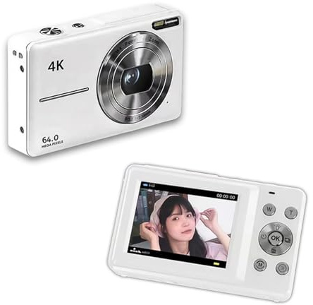 Andoer Fotocamera per bambini Fotocamera compatta 4K/30Fps Piccola fotocamera digitale 64Mp Videocamera digitale Schermo da 2,4 pollici Zoom digitale 18X Batteria incorporata Compleanno Per