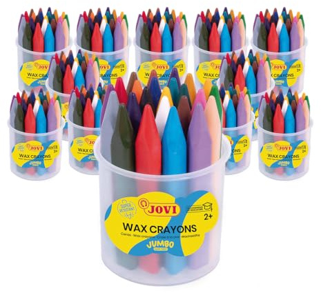 Jovi - Jumbo Wax Crayons, 12 Plastic Container with 24 Triangular Crayons, Total of 288 ct, Back to School Supplies for Teachers, Bulk Buy