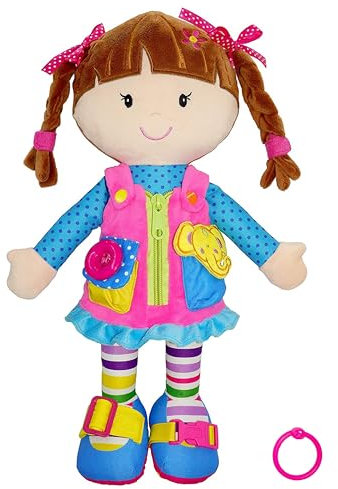 Lullaberry 40cm Dressy Friends Belle - Educational Stuffed Plush Doll For Kids and Toddlers 18 Months and Up - Montessori Buckle Soft Toy