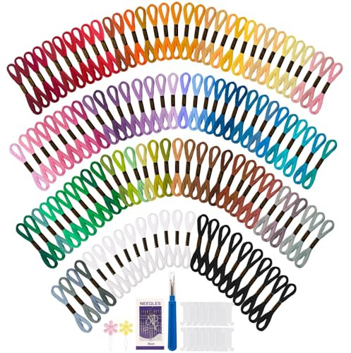 VynyQoo 120 Stück Stickgarn Set, 8m(6 Stränge) Perlgarn zum Sticken, 102 Farben Armband Knüpfen Garn Für Freundschaftsbänder, DIY-Handwerksprojekte & Nähprojekte, Ideal für Erwachsene & Anfänger