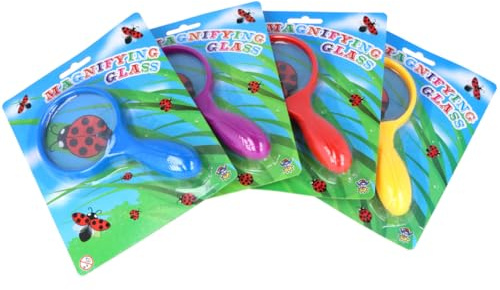 LND Gifts Magnifying Glass Kids Magnifying Glasses Multi Pack Of 4 Large 15cm, Chunky Handle Design Kids Magnifying Glass For Bug Hunting, Science And Nature Exploration And Reading 4 Assorted Colours
