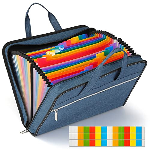 MRLUKwin 26 Pockets Expanding File Organizer, Portable Accordion File Folder with Handle, A4/Letter Size Document Organizer Bag with Zipper, 26 Pocket File Folder for Office, School, Home(Teal)