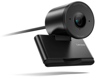 Lenovo FHD Webcam, 1080p Resolution, 30 fps, Dual Noise-Cancelling Microphones, AI Noise Cancellation and Enhanced Image Quality, Physical Privacy Shutter, Microsoft Terms Certified, Black