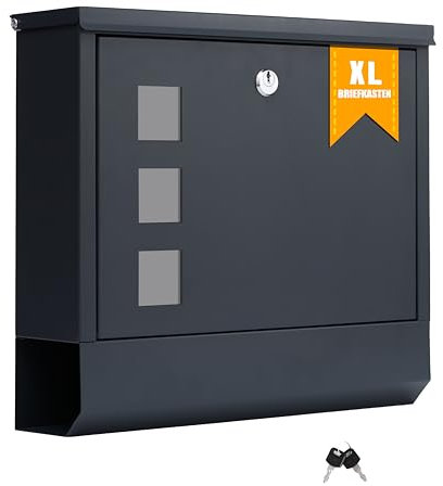 Zedelmaier XL Briefkasten Anthracite Wandbriefkasten Postkasten Briefkästen mit Zeitungsfach und Schloss Mailbox inkl. 2 Schlüssen Letter Box 9 x 31 x 35 cm