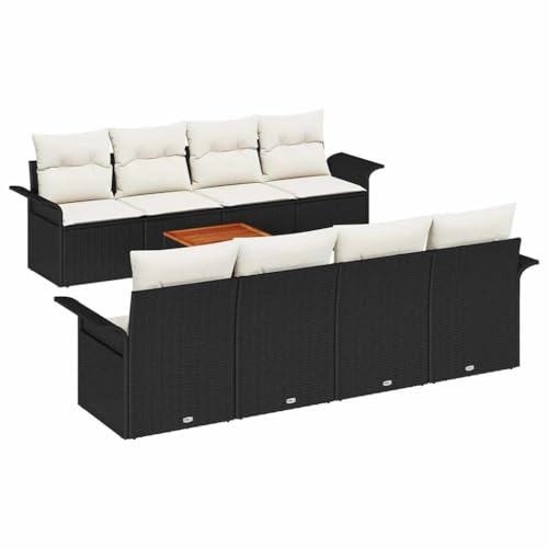 vidaXL Set de sofá de jardín para 7 Personas, Muebles de Exterior de polirratán con Cojines en Negro y Crema, Resistentes a la Intemperie, diseño Moderno, Asientos modulares para Patio, Lounge y com